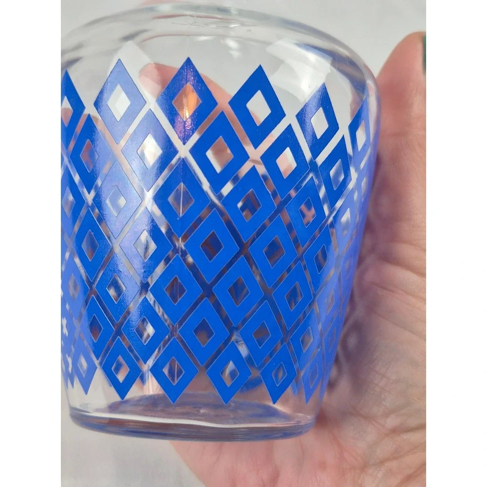Vintage French Blue Diamond Glass Carafe Decanter Cobalt Lattice MCM Bud Vase